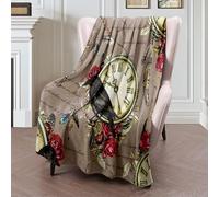 Couverture Polaire Clock Color Pattern Watercolor Pop Flowers Bird Scribble Feathers Vintage Keys Textures Texture Plaid Canape Confortable Plaid Polaire Luxueuse Couverture en Peluche pour M