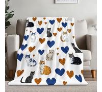 Couverture Polaire Couleur Réversible Anti-Pilling et Douce - Taille 150 x 200 cm Gris pour Lit et Canapé - pour Toute la Famille, Amour Bleu Chats Décoration Salon