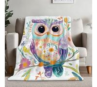 Couverture Polaire Couleur Réversible Anti-Pilling et Douce - Taille 150 x 200 cm Gris pour Lit et Canapé - pour Toute la Famille, Bohème Fleurs Hiboux Décoration Salon