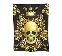 Couverture Polaire Crâne Or Baroque Noir Flanelle Couverture Chaud Douce Couvertures, pour Enfant, Salon, La Famille, 100x125cm