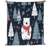 Couverture Polaire de Noël 220 x 240 cm Plaid Canapé Imprimée Dessin Animé Ours Polaire Sapin De Noël Vert Blanc, Couverture Flanelle Douce Et Chaude Confortable Léger et Moelleux