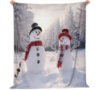 Couverture Polaire de Noël 220 x 240 cm Plaid Canapé Imprimée Réalisme Bonhomme De Neige Forêt De Pins Blanc Rouge, Couverture Flanelle Douce Et Chaude Confortable Léger et Moelleux