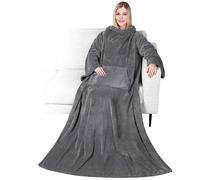 Couverture polaire de qualité supérieure avec manches pour adultes, femmes et hommes - Chaude, confortable, extra douce, en micro-peluche, fonctionnelle, légère à porter (charbon, poche kangourou)