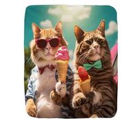 Couverture Polaire Deux Chats Portent des Gilets De Lunettes De Soleil Et Tiennent des Glaces pour Profiter De L'Été Plaid Canape Plaid Polaire Confort Couverture en Peluche pour Canapé S