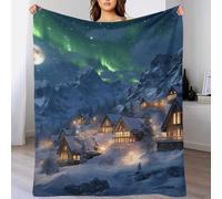Couverture Polaire Douce et Chaude, Motif Village de Montagnes enneigées, Grande Taille, Couvre-lit Moelleux en Microfibre pour lit, canapé, Bureau, 127 x 152 cm