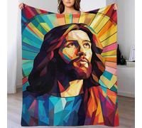 Couverture Polaire Douce et Chaude, Motif vitrail Jésus-Christ, Couvre-lit Moelleux en Microfibre, idéal pour lit, canapé ou Bureau, 127 x 152 cm
