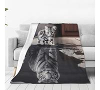Couverture polaire douce et chaude pour lit, canapé, motif de gros tigre, motif chat