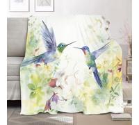 Couverture Polaire Douce et Légère 100x130 cm L'Aquarelle d'un Colibri Et d'une Fleur Chaude Moelleuse Flanelle Couverture Sherpa de Lit Couvre-lit Jeté de Canapé, Convient Adulte et Enfant, Art