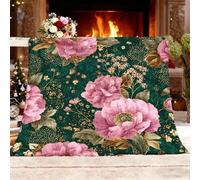 Couverture Polaire Douce et Légère 100x130 cm Vert Foncé Chaude Moelleuse Flanelle Couverture Sherpa de Lit Couvre-lit Jeté de Canapé, Convient Adulte et Enfant, De Magnifiques Fleurs Romantiques