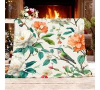 Couverture Polaire Douce et Légère 130x150 cm Blanc Chaude Moelleuse Flanelle Couverture Sherpa de Lit Couvre-lit Jeté de Canapé, Convient Adulte et Enfant, Plantes Fleurs Et Oiseaux RéTro
