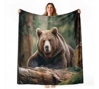 Couverture Polaire Douce et Légère 130x150 cm Imprimé Ours Brun Forêt Arbre Chaude Moelleuse Flanelle Couverture Sherpa de Lit Couvre-lit Jeté de Canapé, Convient Adulte et Enfant - Vert Marron