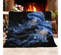 Couverture Polaire Douce et Légère 130x150 cm Noir Chaude Moelleuse Flanelle Couverture Sherpa de Lit Couvre-lit Jeté de Canapé, Convient Adulte et Enfant, Animaux Marins Fantastiques