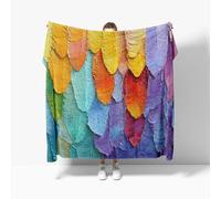 Couverture Polaire Douce et Légère 180x220 cm Art de Plumes en Relief Chaude Moelleuse Flanelle Couverture Sherpa de Lit Couvre-lit Jeté de Canapé, Convient Adulte et Enfant, Coloré