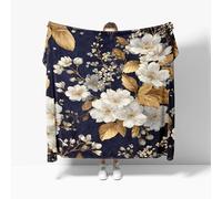 Couverture Polaire Douce et Légère 180x220 cm Plantes Et Fleurs de Luxe Chaude Moelleuse Flanelle Couverture Sherpa de Lit Couvre-lit Jeté de Canapé, Convient Adulte et Enfant, Bleu Foncé