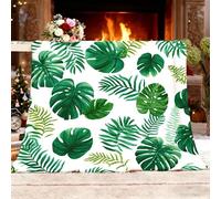Couverture Polaire Douce et Légère 70x100 cm Blanc Chaude Moelleuse Flanelle Couverture Sherpa de Lit Couvre-lit Jeté de Canapé, Convient Adulte et Enfant, Feuilles de Plantes Tropicales