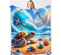 Couverture Polaire Douillette 150x200 cm Tortue Bleue, ZQ7101 | Ultra-douce Lestée en Flanelle, pour Adolescents et Adultes, Jeté de Canapé à Entretien, pour Chambre et Canape Lit