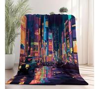 Couverture Polaire Douillette Ciel Nocturne Ville néons - Ultra Douce et Chaude Jaune Flanelle Fourrure pour Canapé Lit, Léger et Confortable pour Adultes 150 x 200 cm