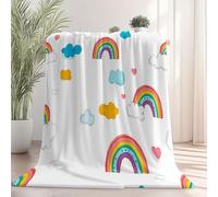 Couverture Polaire Douillette Minimalisme Arc-en-Ciel Nuages Amour - Ultra Douce et Chaude Blanc Flanelle Fourrure pour Canapé Lit, Léger et Confortable pour Adultes 130 x 150 cm