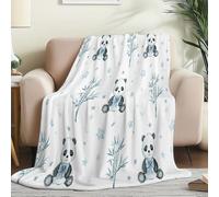 Couverture Polaire Douillette Minimalisme Panda Bambou - Ultra Douce et Chaude Bleu Flanelle Fourrure pour Canapé Lit, Léger et Confortable pour Adultes 150 x 200 cm