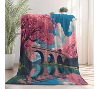 Couverture Polaire Douillette Réalisme Anime Fleurs de Cerisier Petit Pont - Ultra Douce et Chaude Rose Flanelle Fourrure pour Canapé Lit, Léger et Confortable pour Adultes 200 x 220 cm