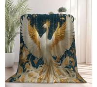 Couverture Polaire Douillette Réalisme Phénix Blanc Plumes Ciel étoilé - Ultra Douce et Chaude Bleu Flanelle Fourrure pour Canapé Lit, Léger et Confortable pour Adultes 130 x 150 cm