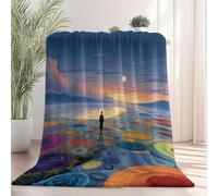 Couverture Polaire Douillette Réalisme Voyage Montagnes lointaines Étoiles - Ultra Douce et Chaude Bleu Flanelle Fourrure pour Canapé Lit, Léger et Confortable pour Adultes 130 x 150 cm