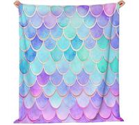 Couverture Polaire en Flanelle 130x150 cm, Géométrique Écailles De Sirène Imprimée Douce Et Fluffy Bleu Couverture - pour Adolescent Et Adultes Adaptée Au Lit Et Au Canapé