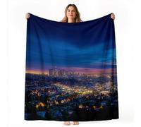 Couverture polaire en flanelle 130x150 cm - Imprimé Film Vue Nocturne De La Ville Hiver Chaude Douce Moelleuse Jeté de Canapé, Bleu Foncé Microfibre Couverture de Lit Convient Adulte et Enfant