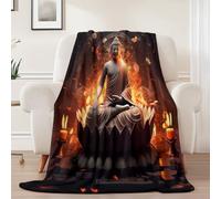 Couverture polaire en flanelle 150x200 cm - Imprimé Religion Bouddha Plate-Forme De Lotus Hiver Chaude Douce Moelleuse Jeté de Canapé, Brun Microfibre Couverture de Lit Convient Adulte et Enfant