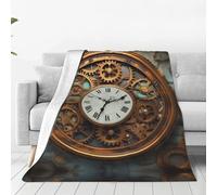Couverture polaire en flanelle avec imprimé horloge steampunk rouillée, légère, douce, chaude et confortable pour lit, canapé, chaise, 152,4 x 127 cm