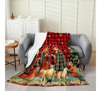 Couverture polaire en flanelle avec versets bibliques chrétiens pour enfants, filles, garçons et adultes - Couverture pelucheuse à carreaux noirs et rouges avec étoiles dorées pour décoration de