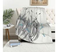 Couverture polaire en flanelle de qualité supérieure avec motif libellules sur fleurs et branches, 280/320 g/m², lourde, imprimé sur toute la surface, douce et chaude pour la maison, le lit, le canapé