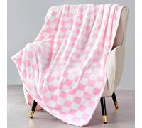 Couverture polaire en flanelle - Échiquier - Douce et chaude - Pour canapé et lit - Amis - Décoration dopamine - Rose - 150 x 200 cm