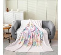 Couverture polaire en flanelle motif licorne rêveuse, feuilles aquarelles, fleurs et feuilles pour enfants, filles, garçons, adultes, rose et bleu, décoration de chaise, sofa, lit, 152,4 x 203,2 cm