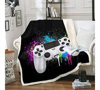 Couverture polaire en flanelle pour garçon - Motif manette de jeu vidéo - Multicolore - 150 x 200 cm - Blanc