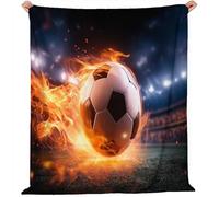 Couverture Polaire en Flanelle Sombre - 200 x 220 cm Chaud et Doux Couverture avec Sports Flammes Football Motif pour Garçons Filles, Légère Confortable Plaid en Peluche