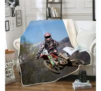 Couverture Polaire Enfants 130x150 cm Garçon Fille Course De Moto Couverture Douillette en Flanelle Peluche Sports De Cross-Country Couverture lit 1 Personne 3D Impression Polyester
