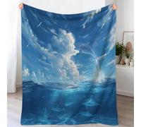 Couverture Polaire Épaisse180 x 200 cm,Abstrait Art Esthétique Dauphins Nuages Couvertures Douceur Extrême et Chaleur Instantanée - Parfaite pour Nuits d’Hiver Bleu