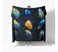 Couverture Polaire et Plaids Flanelle 100x130cm - Imprimé Plumes Fantaisie Couverture Duveteux et Légère pour Lit, Canapé, Camping et Voyage, Bleu Foncé Jeté de Canapé Chaude Ultra Douce