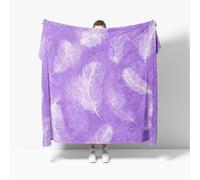 Couverture Polaire et Plaids Flanelle 180x200cm - Imprimé Plumes Blanches Couverture Duveteux et Légère pour Lit, Canapé, Camping et Voyage, Violet Jeté de Canapé Chaude Ultra Douce