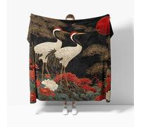Couverture Polaire et Plaids Flanelle 180x200cm - Style Traditionnel Japonais Couverture Duveteux et Légère pour Lit, Canapé, Camping et Voyage, Noir Et Or Jeté de Canapé Chaude Ultra Douce