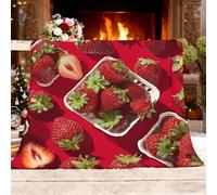Couverture Polaire et Plaids Flanelle 180x220cm - HD Fruit Fraise Couverture Duveteux et Légère pour Lit, Canapé, Camping et Voyage, Rouge Jeté de Canapé Chaude Ultra Douce