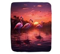 Couverture Polaire Flamingos Swimming in The Lake Sunset Illustration Style Plaid Canape Légère Plaid Polaire Confortable Couverture en Peluche pour Cadeau Camping Chambre À Coucher M