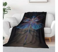 Couverture Polaire Flanelle 130 x 150 cm, Animaux Libellules Rayures Néon Hiver Chaude Douce et légère Moelleuse Couverture de Lit Jeté de Canapé, Éclectique Convient Adulte et Enfant