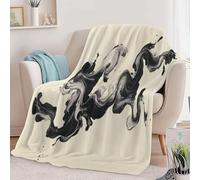 Couverture Polaire Flanelle 130 x 150 cm, Plaid Doux Abstrait Minimalisme Peinture À L'Encre pour Adultes Enfants - Couverture de Lit Jeté de Canapé pour Bureau Chambre Canapé et Chaise, Crème