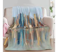 Couverture Polaire Flanelle 220 x 240 cm, Plaid Doux Dessin À La Main Moderne New York Urbain pour Adultes Enfants - Couverture de Lit Jeté de Canapé pour Bureau Chambre Canapé et Chaise, Bleu Clair