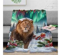 Couverture Polaire Flanelle Imprimée Lion, Couverture De Canapé Forêt de Pins Enneigés, Confortable Moelleuse Cadeau Unique pour Garçons Et Filles 80x90inch(200x230cm)