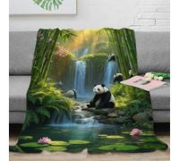 Couverture Polaire Flanelle Imprimée Panda, Couverture De Canapé Bamboo Cascade Forêt, Ultra Douce Et Chaude Cadeau pour Enfants, Garçons 40x50inch(100x130cm)