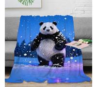 Couverture Polaire Flanelle Imprimée Panda Géant, Couverture De Canapé Forêt Enneigée, Ultra Douce Et Chaude Idée Original pour Garçon Et Enfant 40x50inch(100x130cm)