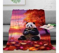 Couverture Polaire Flanelle Imprimée Panda, Plaid De Canapé Feuilles d'automne au Coucher, Ultra Douce Et Chaude Cadeau pour Garçons Et Filles 70x80inch(180x200cm)